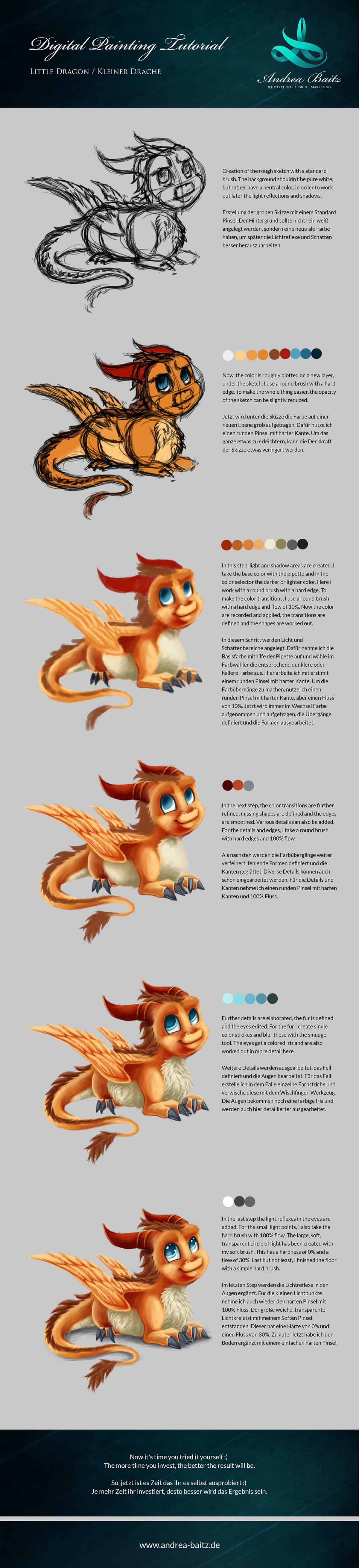 Digital Painting Tutorial Little Dragon, Drawing Tutorial, Dragon, Drache, Illustration, Andrea Baitz