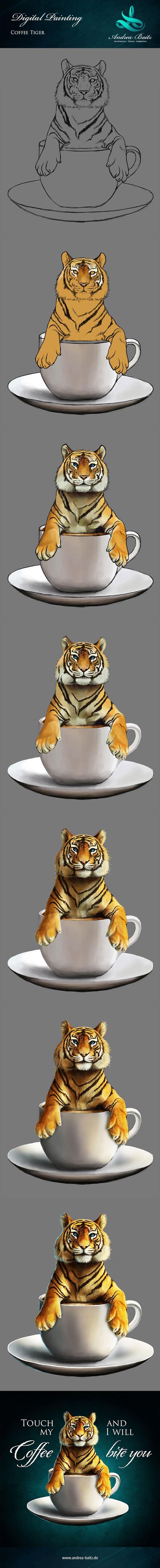 T-Shirt Design Touch my Coffee and I will bite you, T-Shirt Designer Andrea Baitz, Illustration, Digital Painting, Digital Illustration, Graphic Design, Ines Kampf Design, T-Shirt Designer Germany, Digital Painting Tutorial