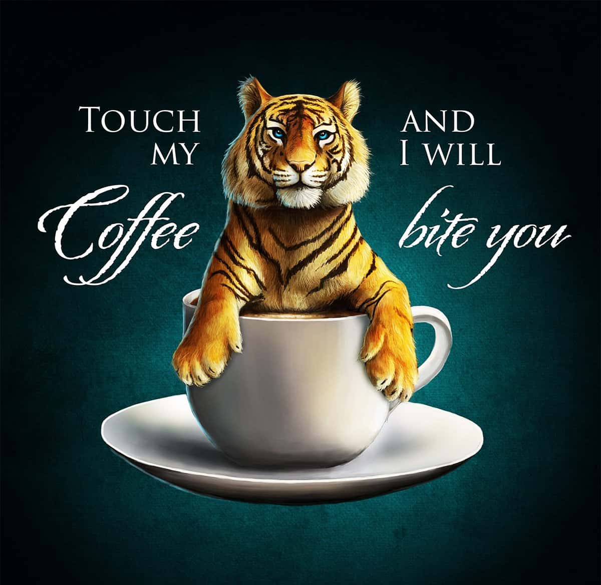 T-Shirt Design Touch my Coffee and I will bite you, T-Shirt Designer Andrea Baitz, Illustration, Digital Painting, Digital Illustration, Graphic Design, Ines Kampf Design, T-Shirt Designer Germany
